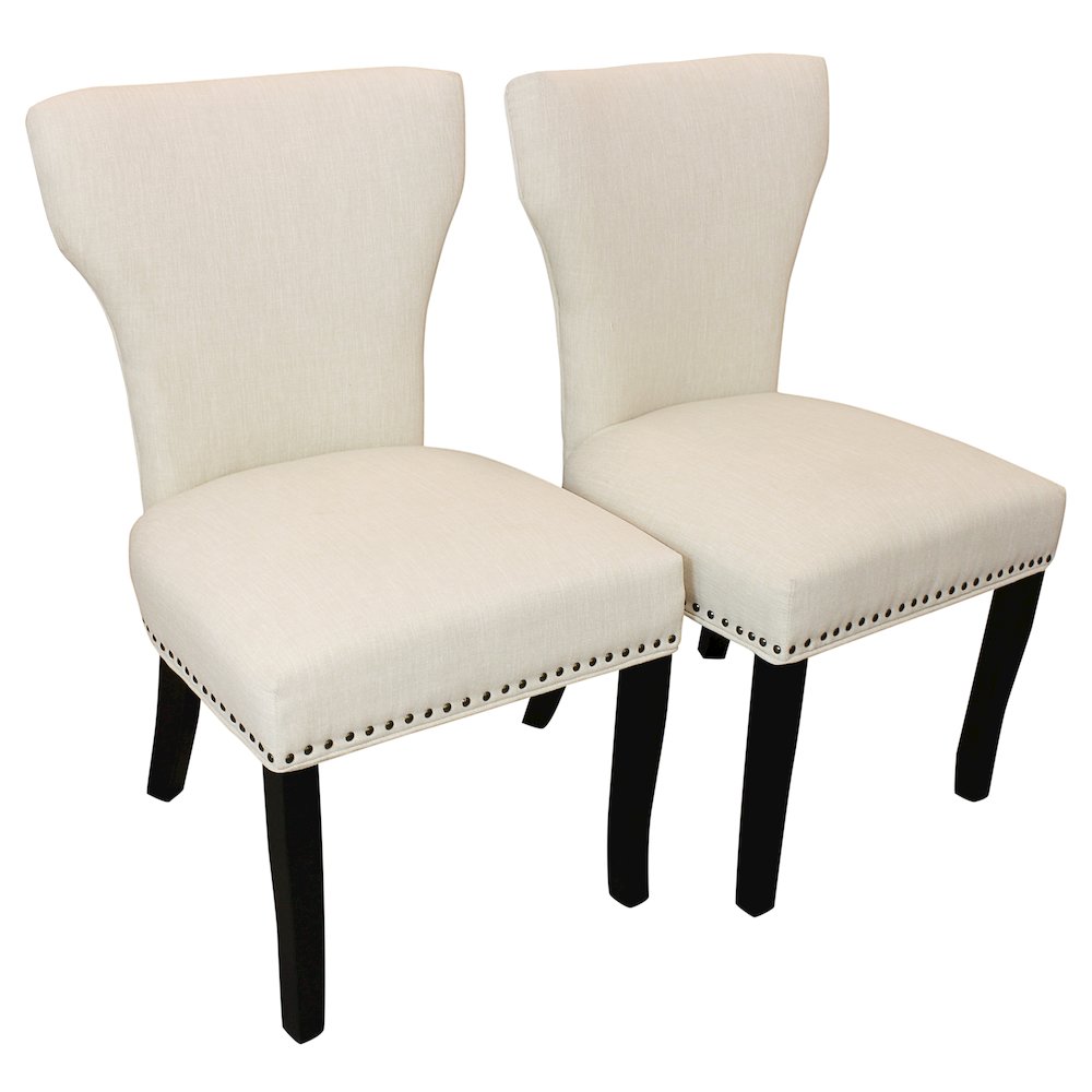 Jill Linen Fabric Side Chair Ivory with Antique Brown - Set of 2. Picture 1