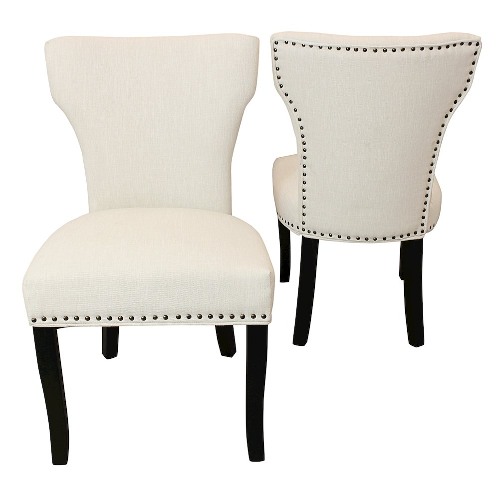 Jill Linen Fabric Side Chair Ivory with Antique Brown - Set of 2. Picture 2
