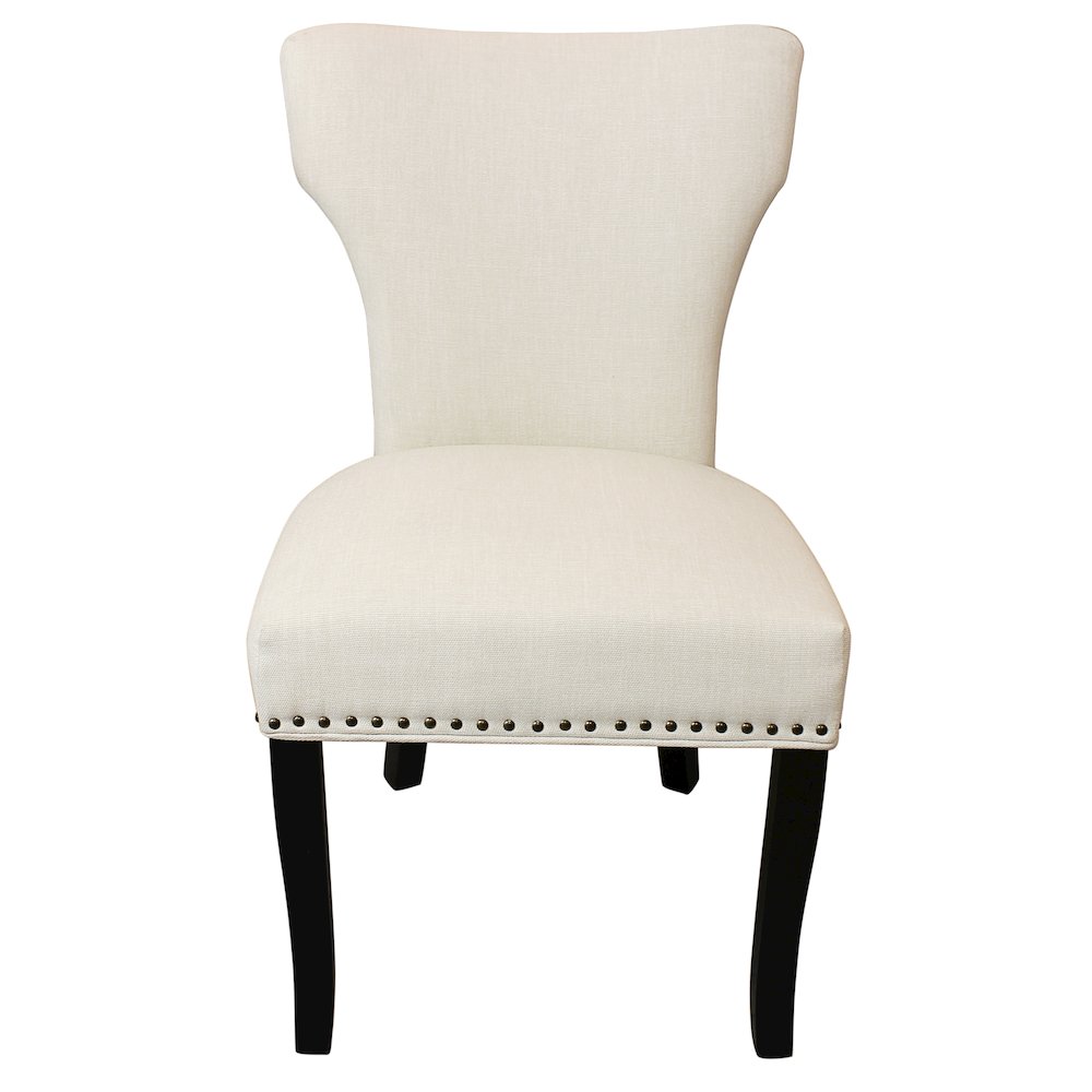 Jill Linen Fabric Side Chair Ivory with Antique Brown - Set of 2. Picture 3