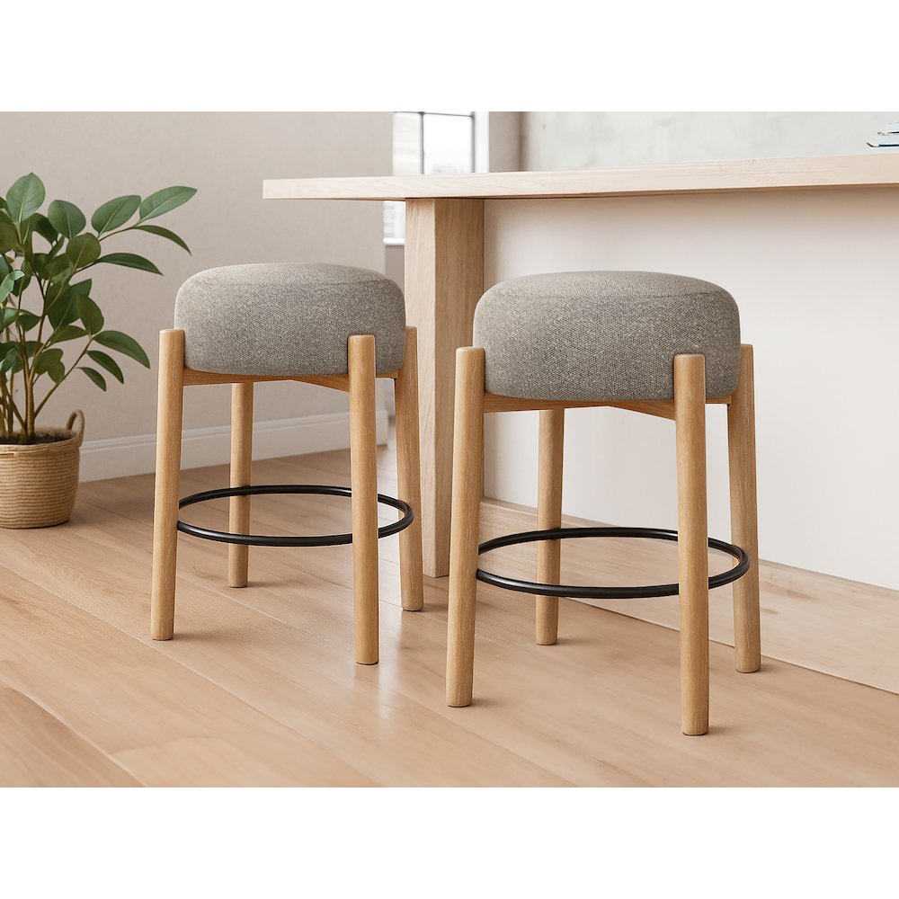 Natalia Counter Stool in Gray Boucle Fabric 2-Piece Set. Picture 2