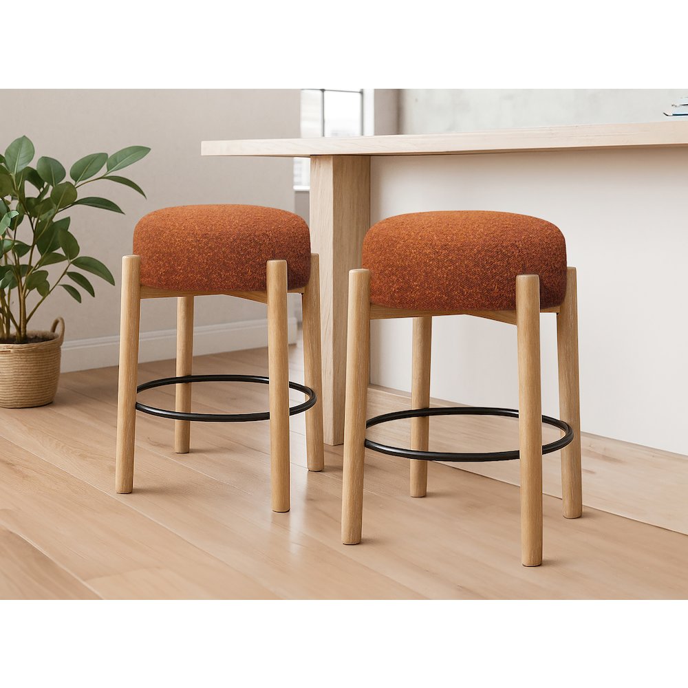 Natalia Counter Stool in Rust Boucle Fabric 2-Piece Set. Picture 2