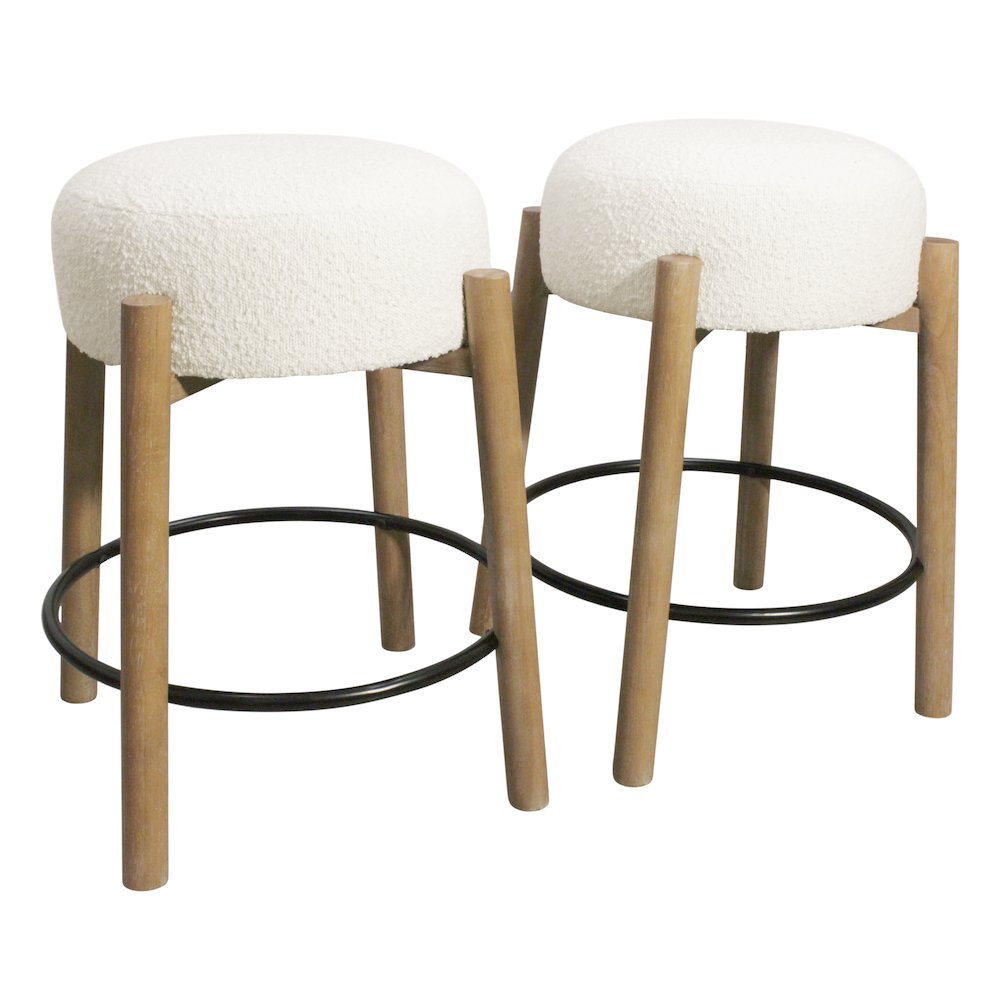Natalia Counter Stool in Ivory Boucle Fabric 2-Piece Set. Picture 1
