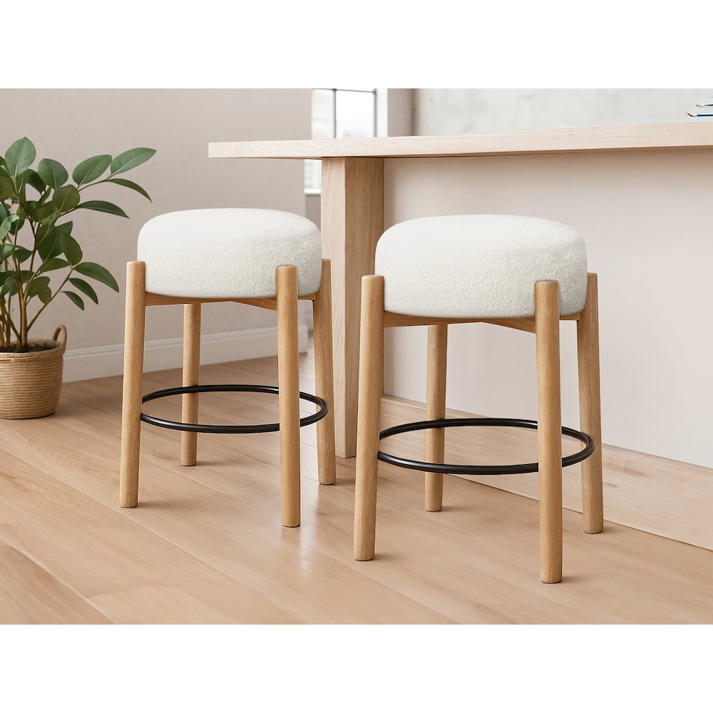 Natalia Counter Stool in Ivory Boucle Fabric 2-Piece Set. Picture 2