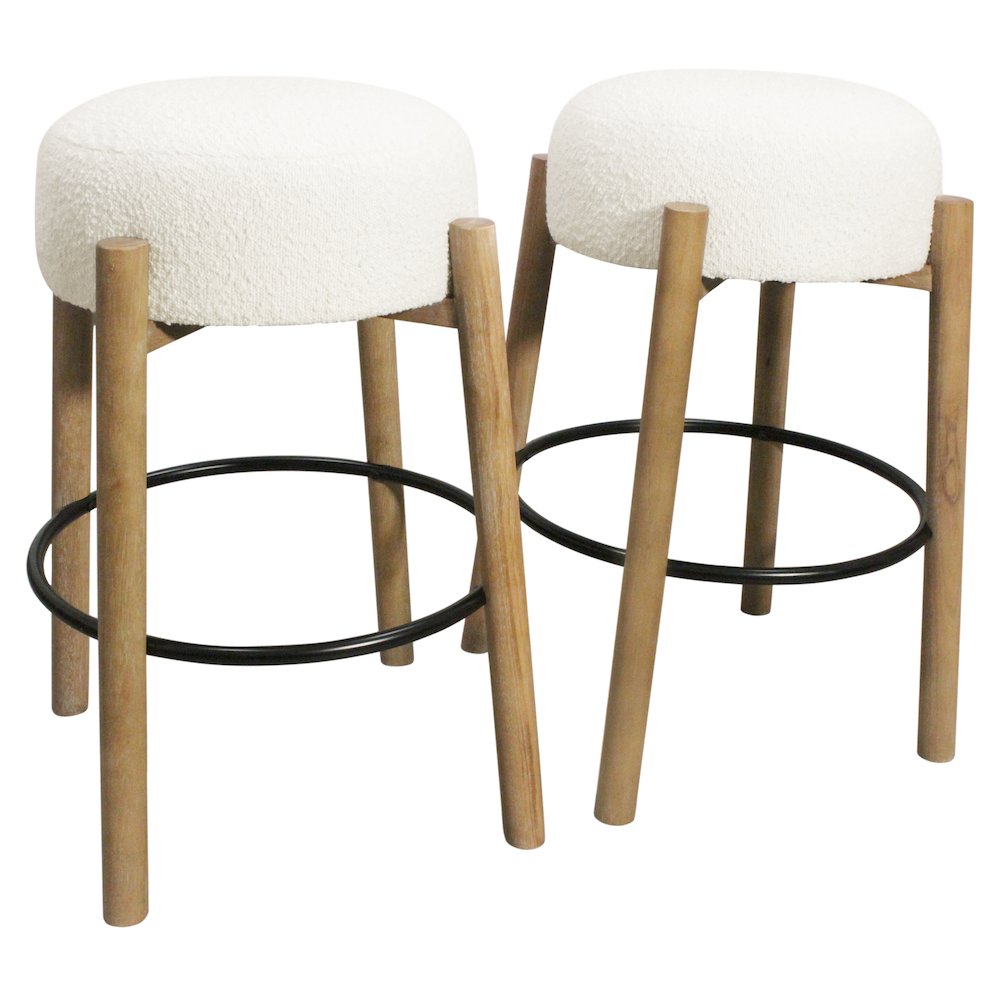 Natalia Barstool in Ivory Boucle Fabric 2-Piece Set. Picture 1