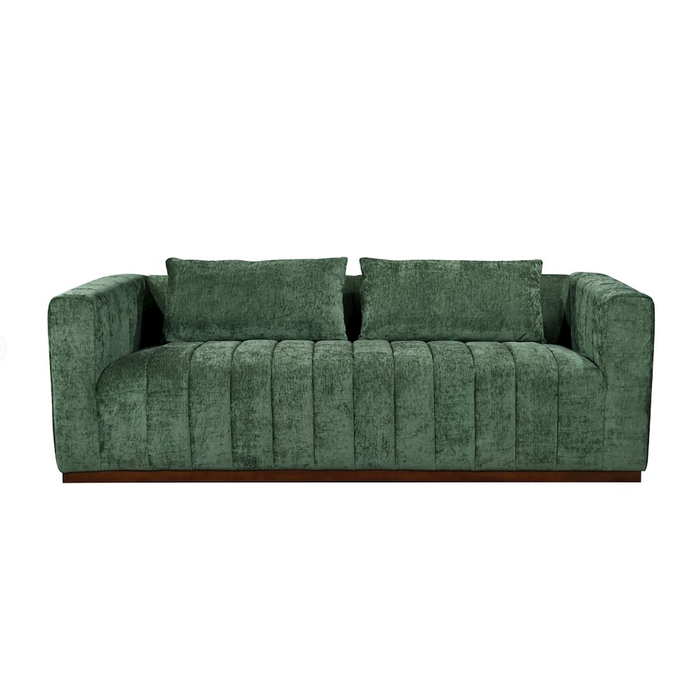 Mid-Century Modern Upton Sofa in Cypress Green with 2 Toss Pillows. Picture 1