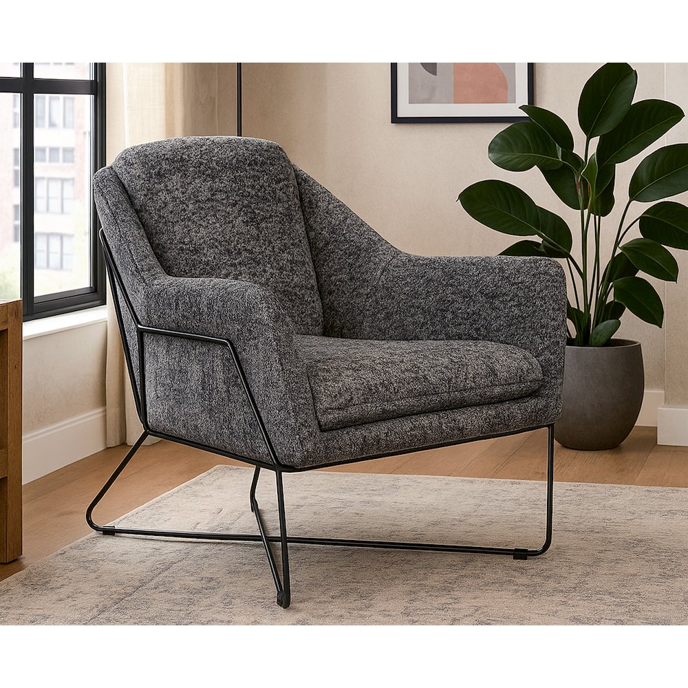 Emilia Lounge Chair in Charcoal Blue Boucle Fabric. Picture 7