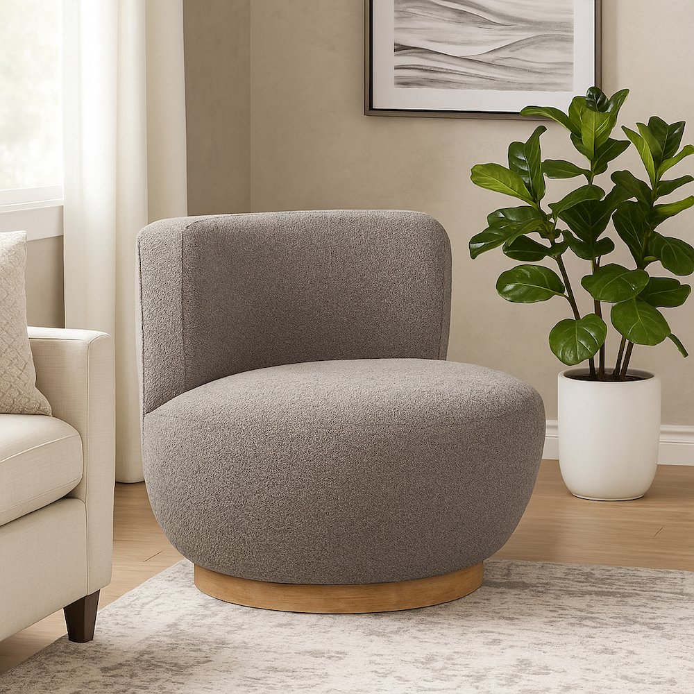 Maya Occasional Swivel Chair in Gray Boucle Fabric. Picture 11