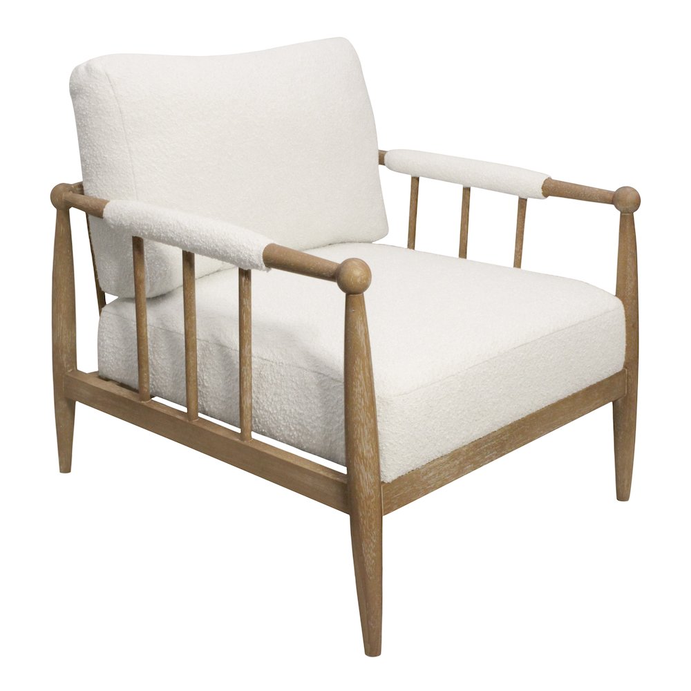 Venus Lounge Chair in Ivory Boucle on Natural Solid Wood. Picture 1