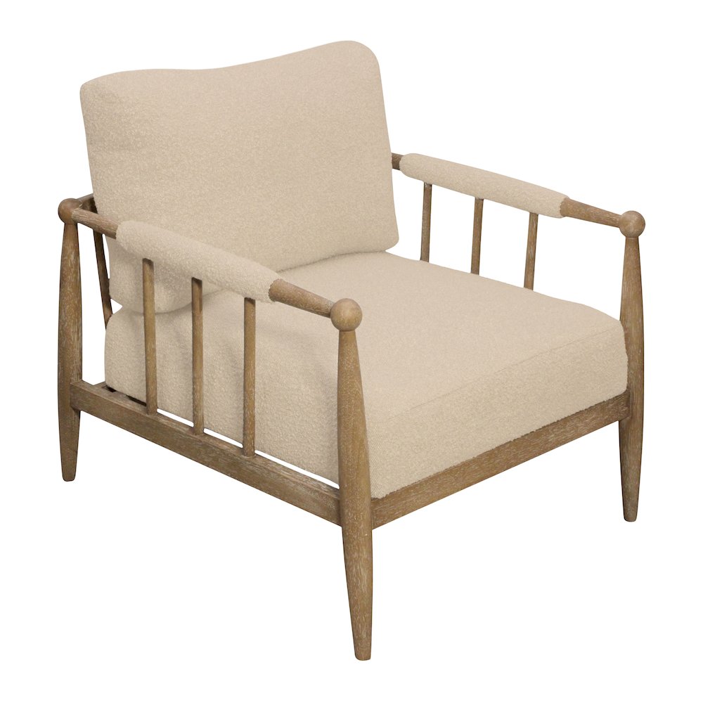 Venus Lounge Chair in Beige Boucle on Natural Solid Wood. Picture 1