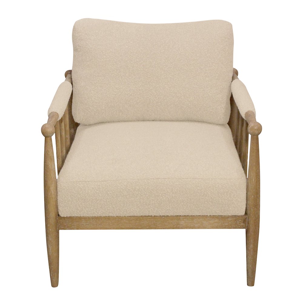Venus Lounge Chair in Beige Boucle on Natural Solid Wood. Picture 3