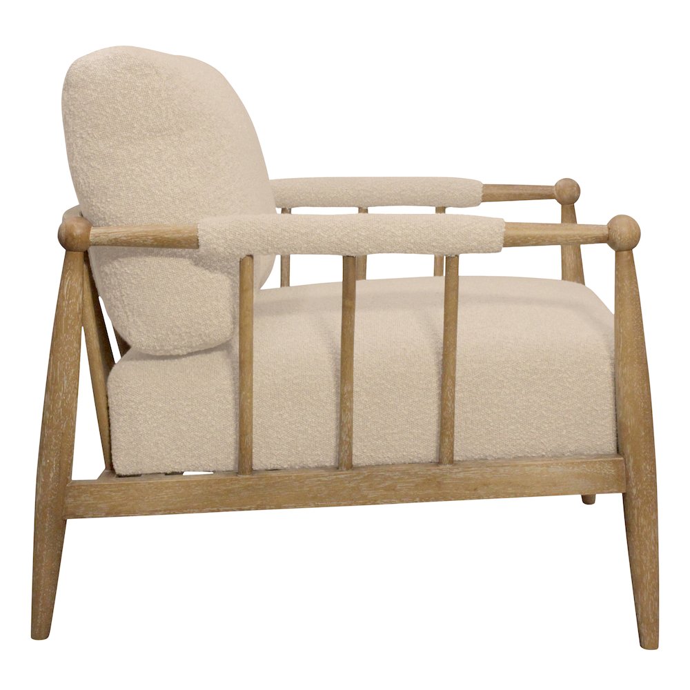 Venus Lounge Chair in Beige Boucle on Natural Solid Wood. Picture 4