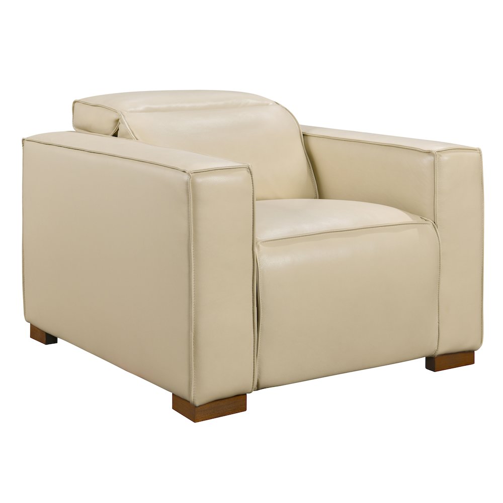 Riseholme Reclining Lounge Chair in Beige Full-Leather. Picture 1