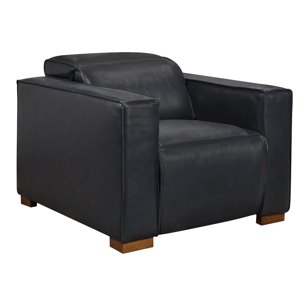Riseholme Reclining Lounge Chair in Blue Full-Leather. Picture 1