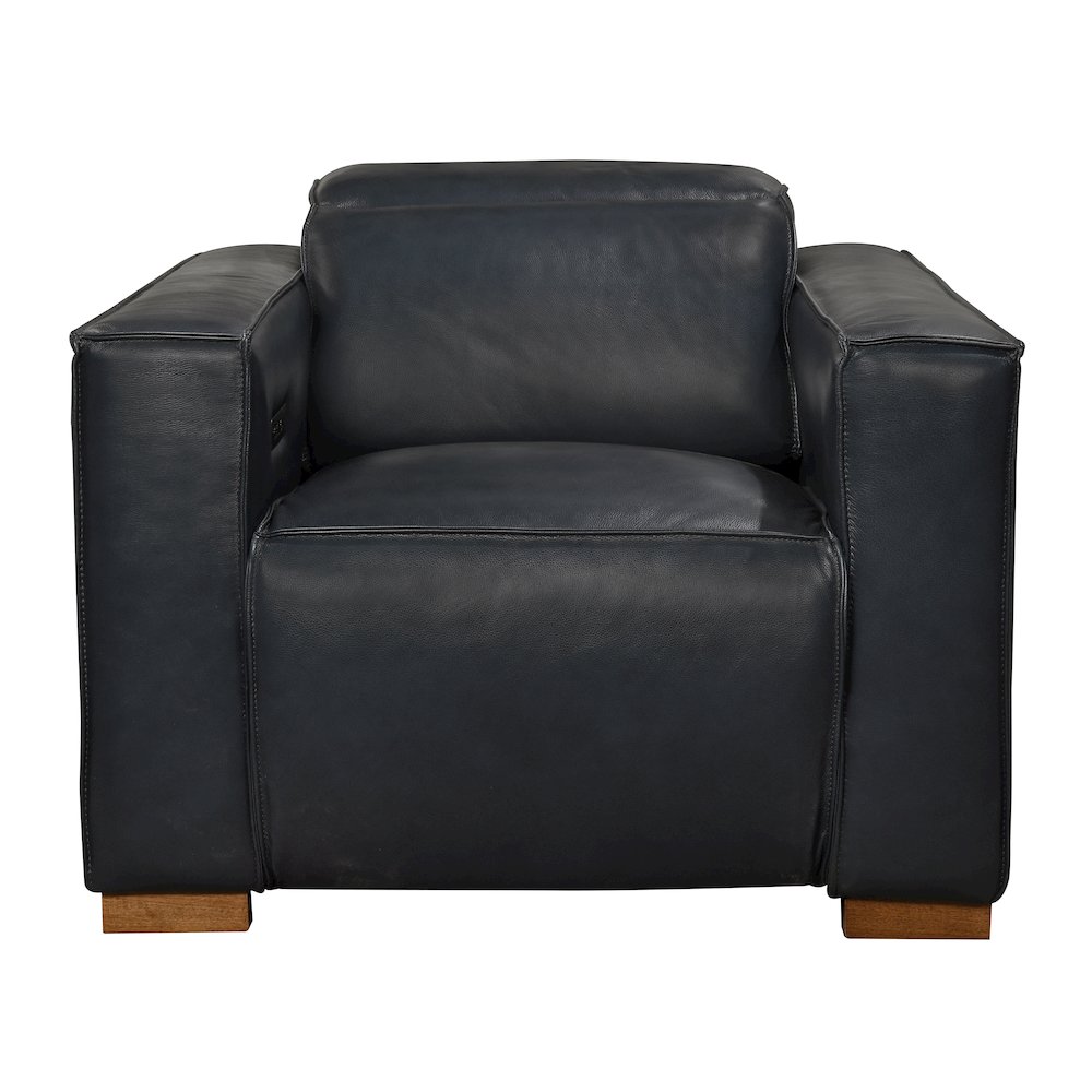 Riseholme Reclining Lounge Chair in Blue Full-Leather. Picture 2