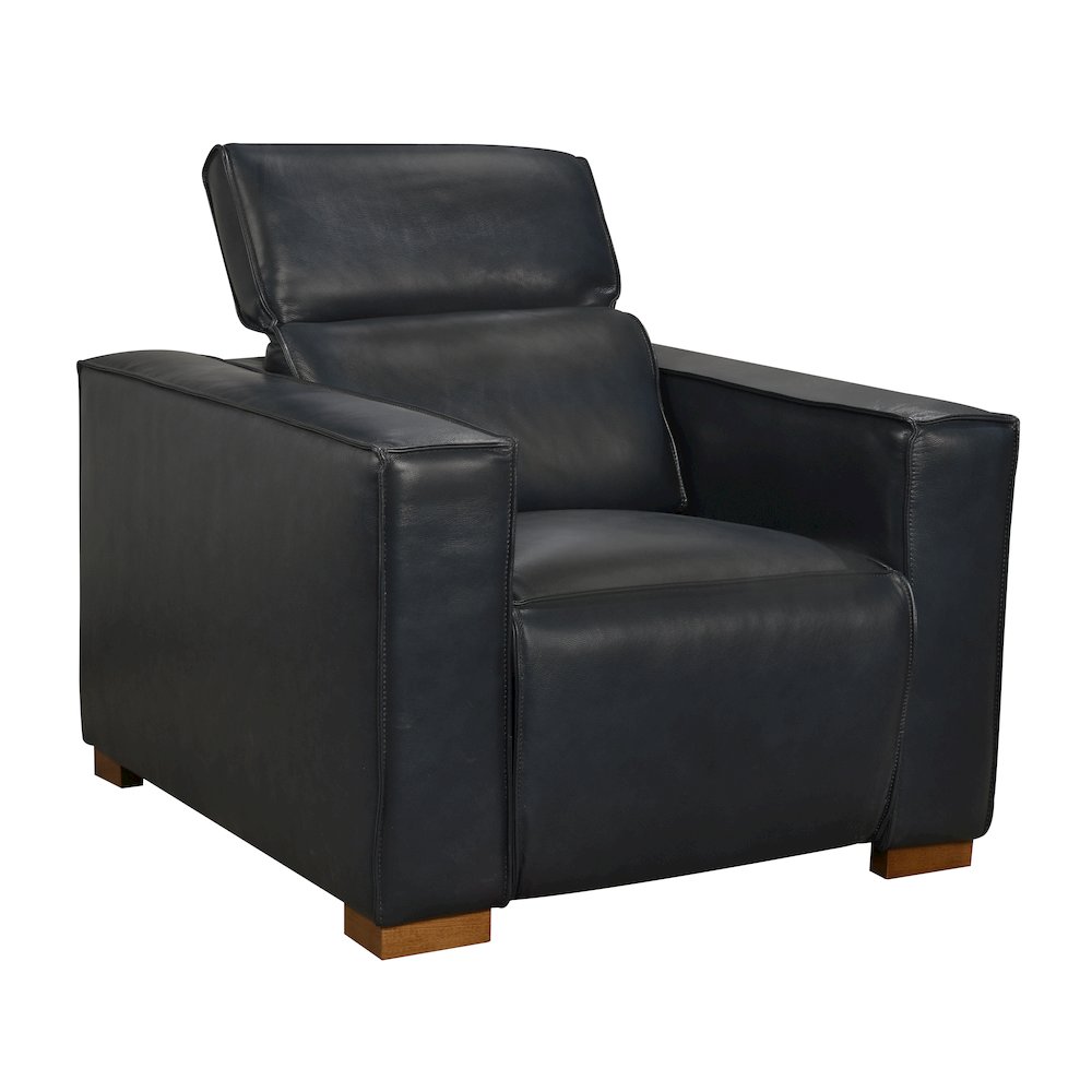 Riseholme Reclining Lounge Chair in Blue Full-Leather. Picture 3