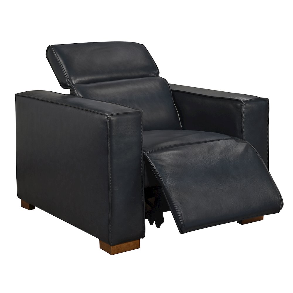 Riseholme Reclining Lounge Chair in Blue Full-Leather. Picture 4