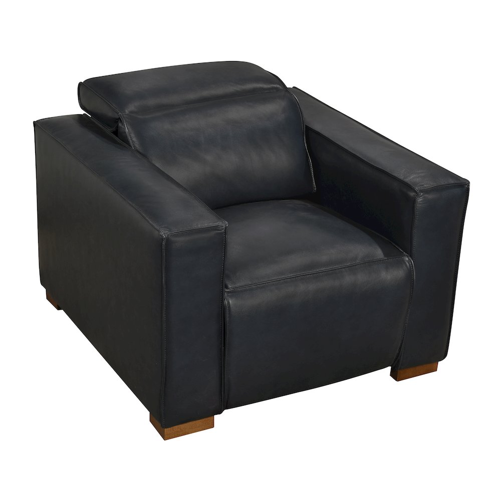 Riseholme Reclining Lounge Chair in Blue Full-Leather. Picture 5
