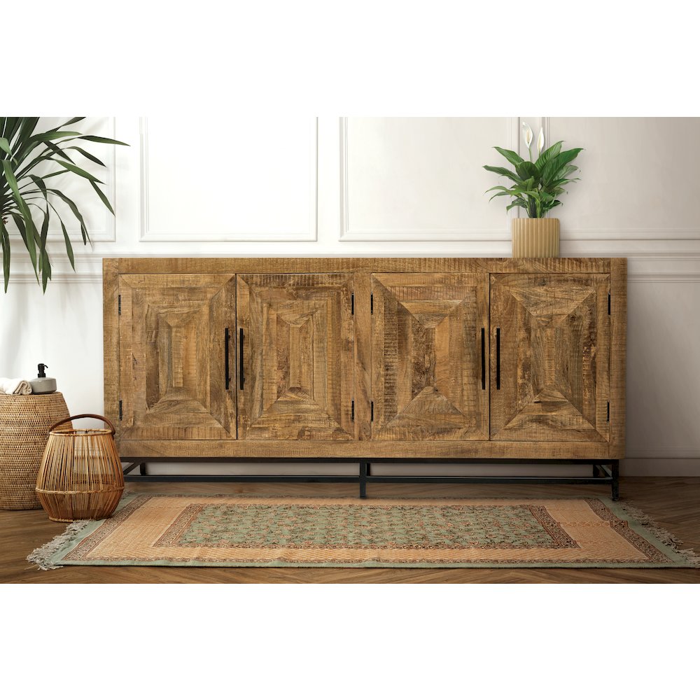 Stanton 4 Door Mango Wood Sideboard on an Iron Base. Picture 3