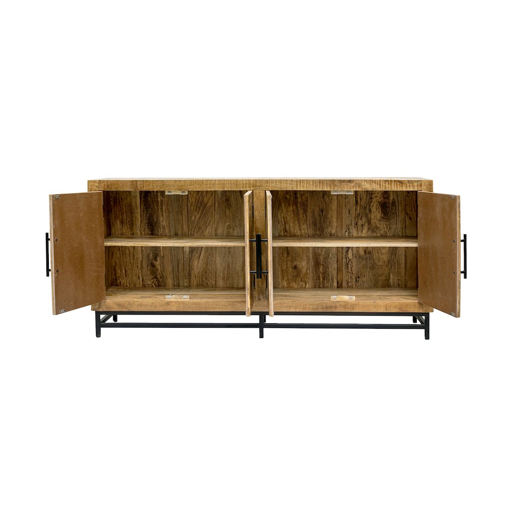 Stanton 4 Door Mango Wood Sideboard on an Iron Base. Picture 4