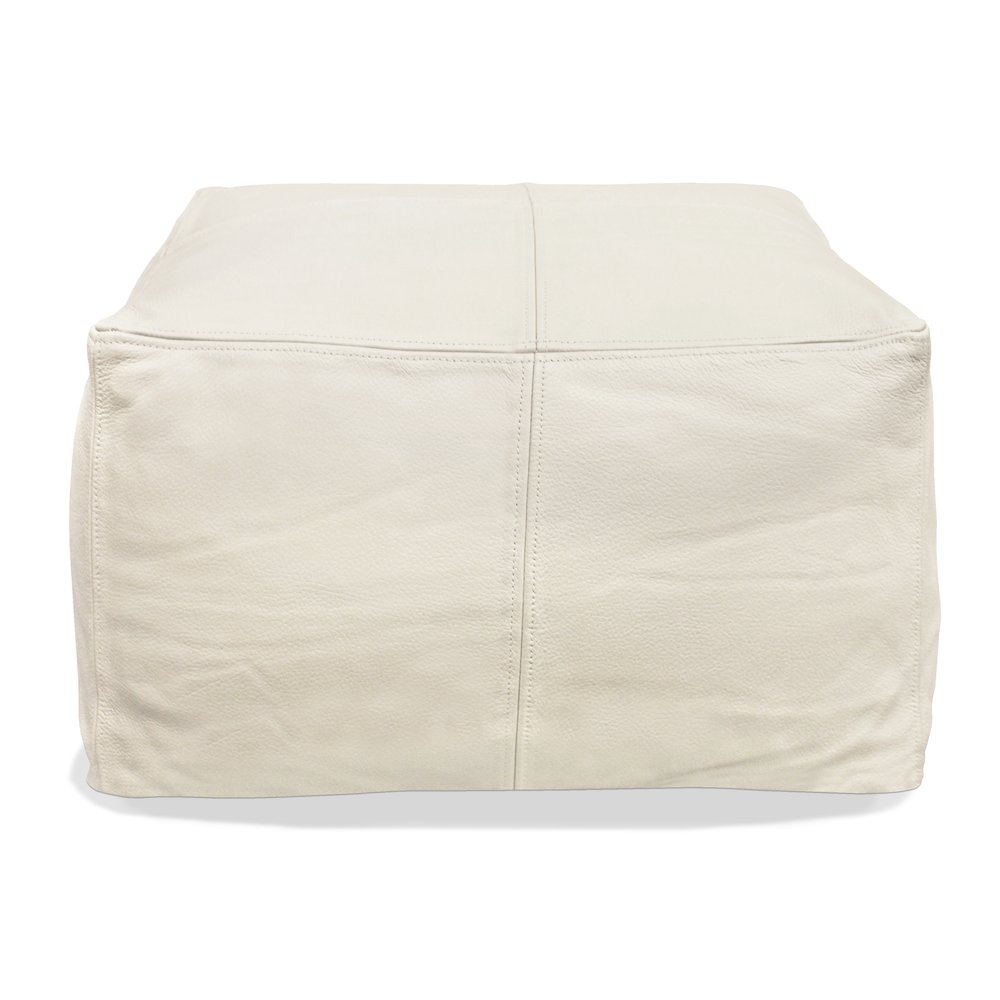 Mid-Century Java Leather Pouf in Ivory. Picture 1