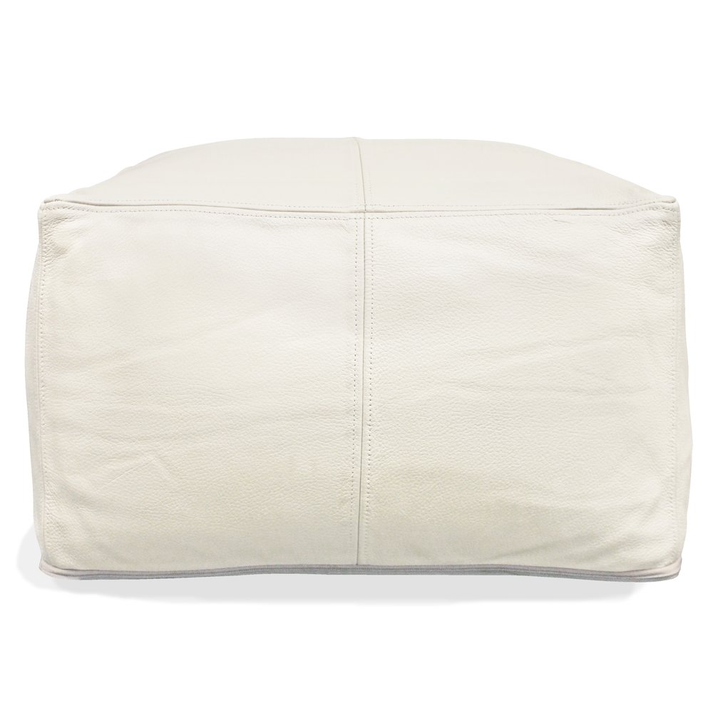 Mid-Century Java Leather Pouf in Ivory. Picture 2