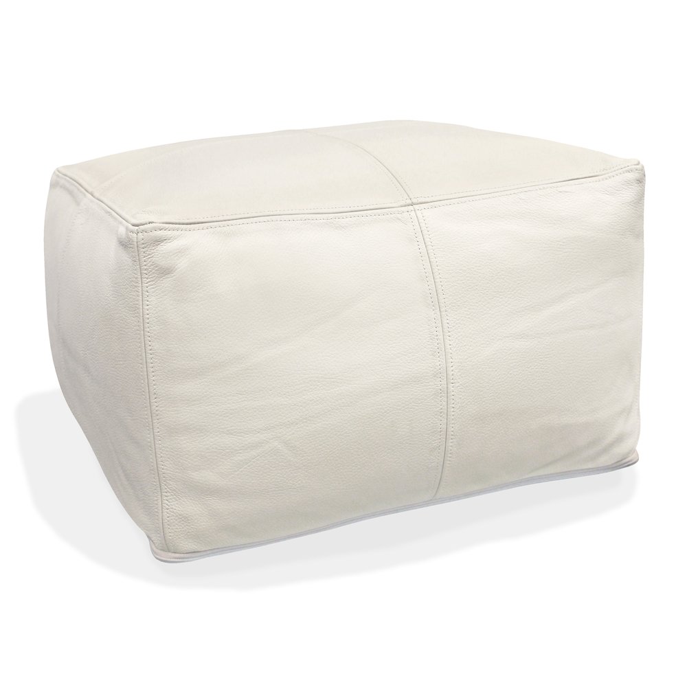 Mid-Century Java Leather Pouf in Ivory. Picture 3