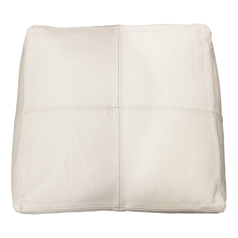 Mid-Century Java Leather Pouf in Ivory. Picture 4