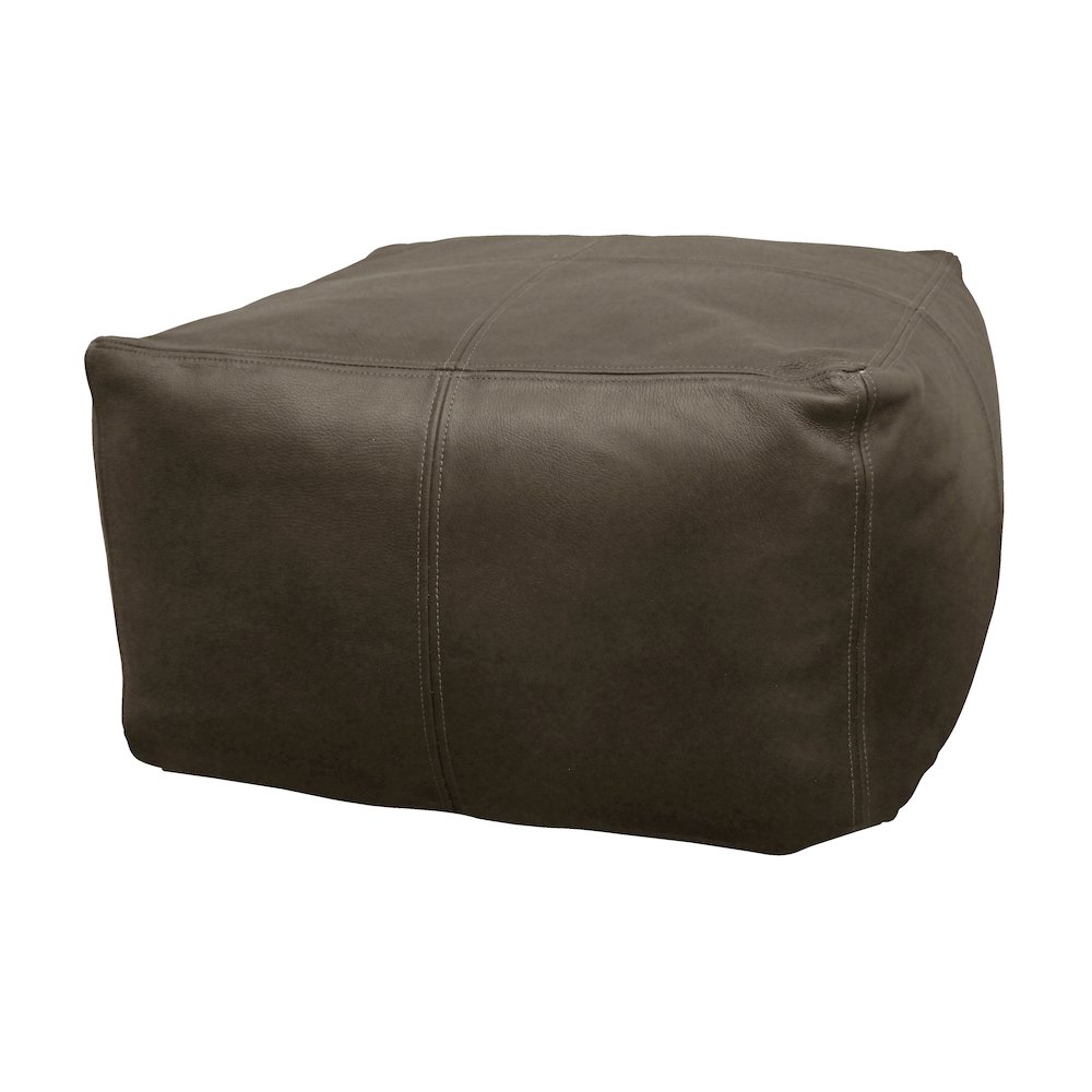 Mid-Century Java Leather Pouf in Grey. Picture 1