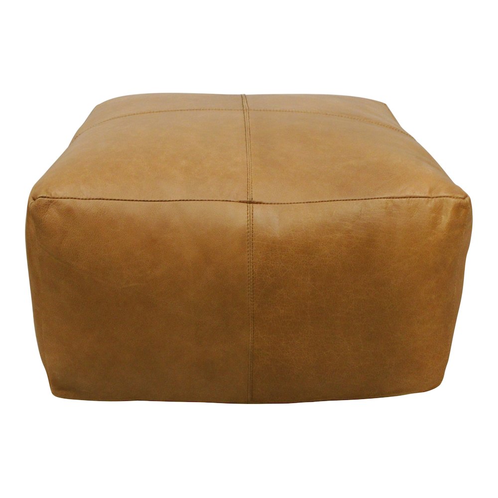 Batton Leather Pouf in Caramel. Picture 1
