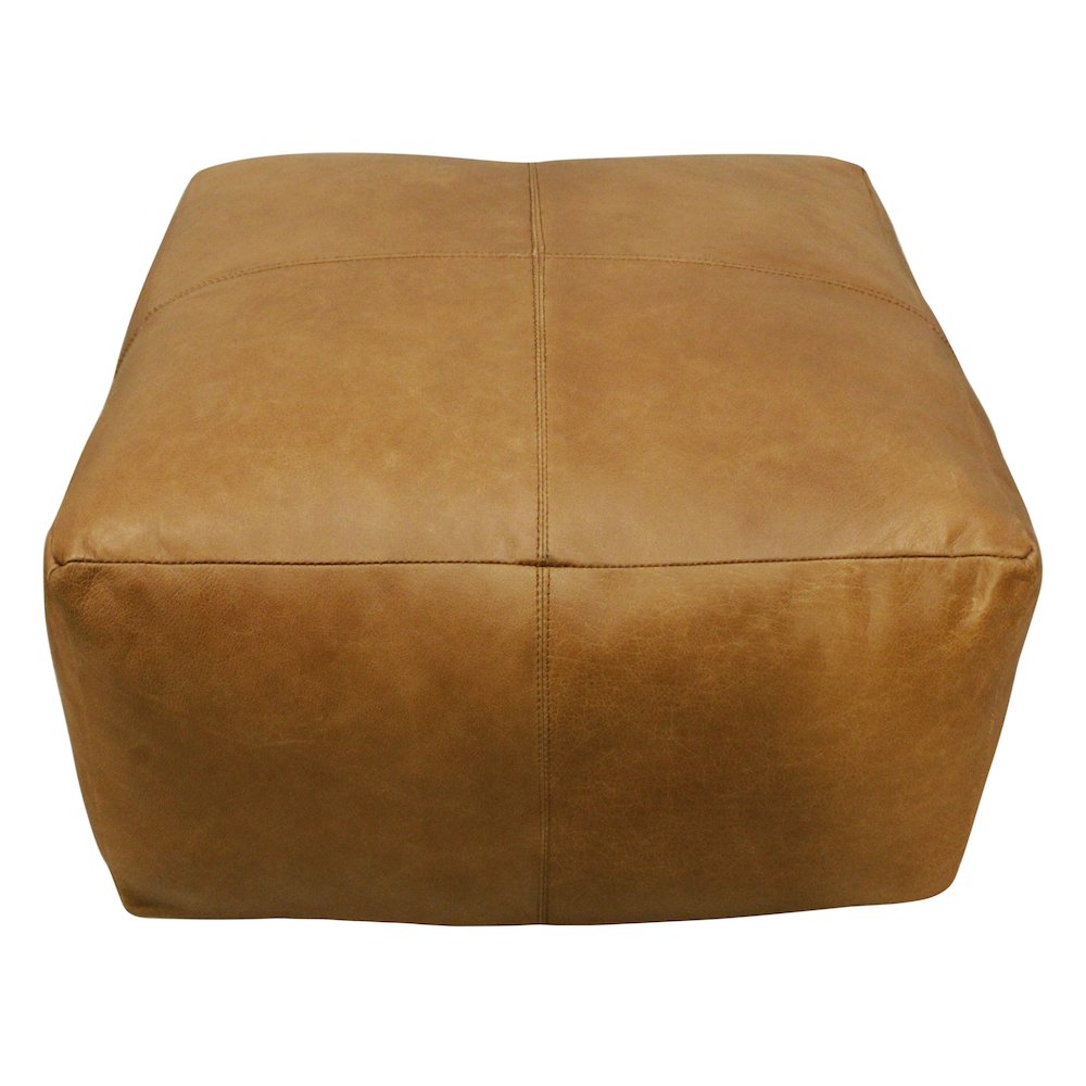 Batton Leather Pouf in Caramel. Picture 2