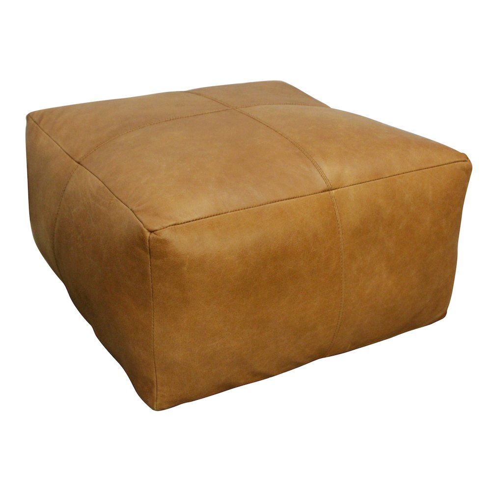 Batton Leather Pouf in Caramel. Picture 3