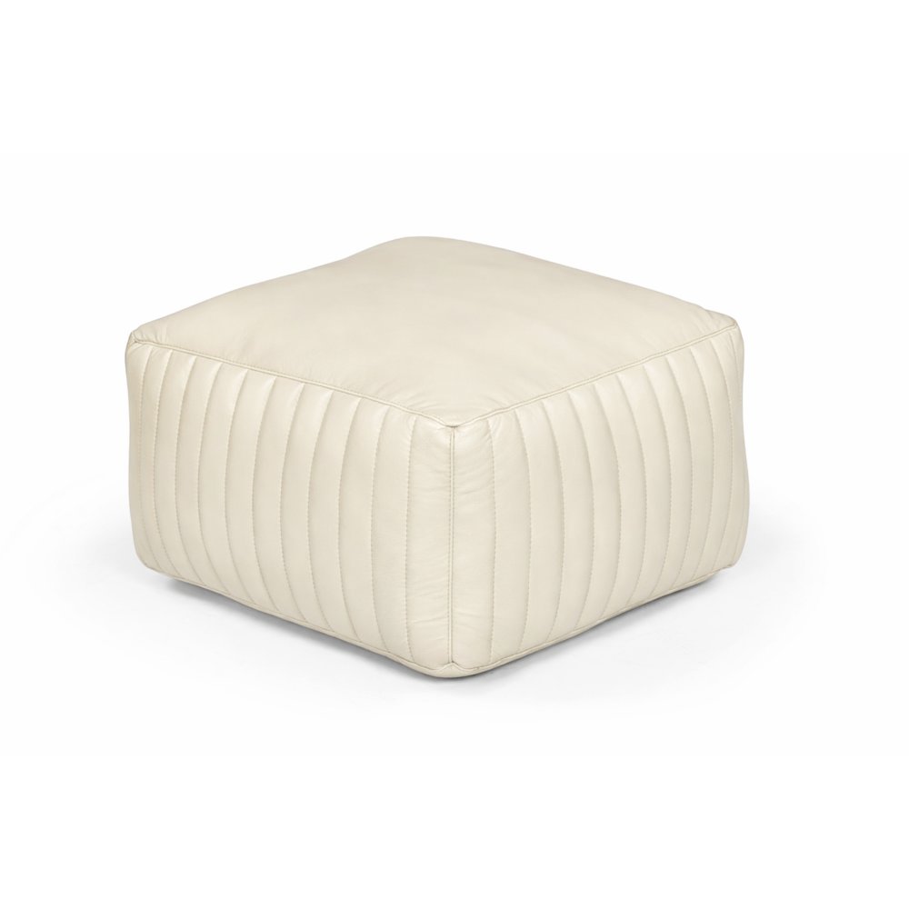 Brie Leather Pouf - Ivory. Picture 1