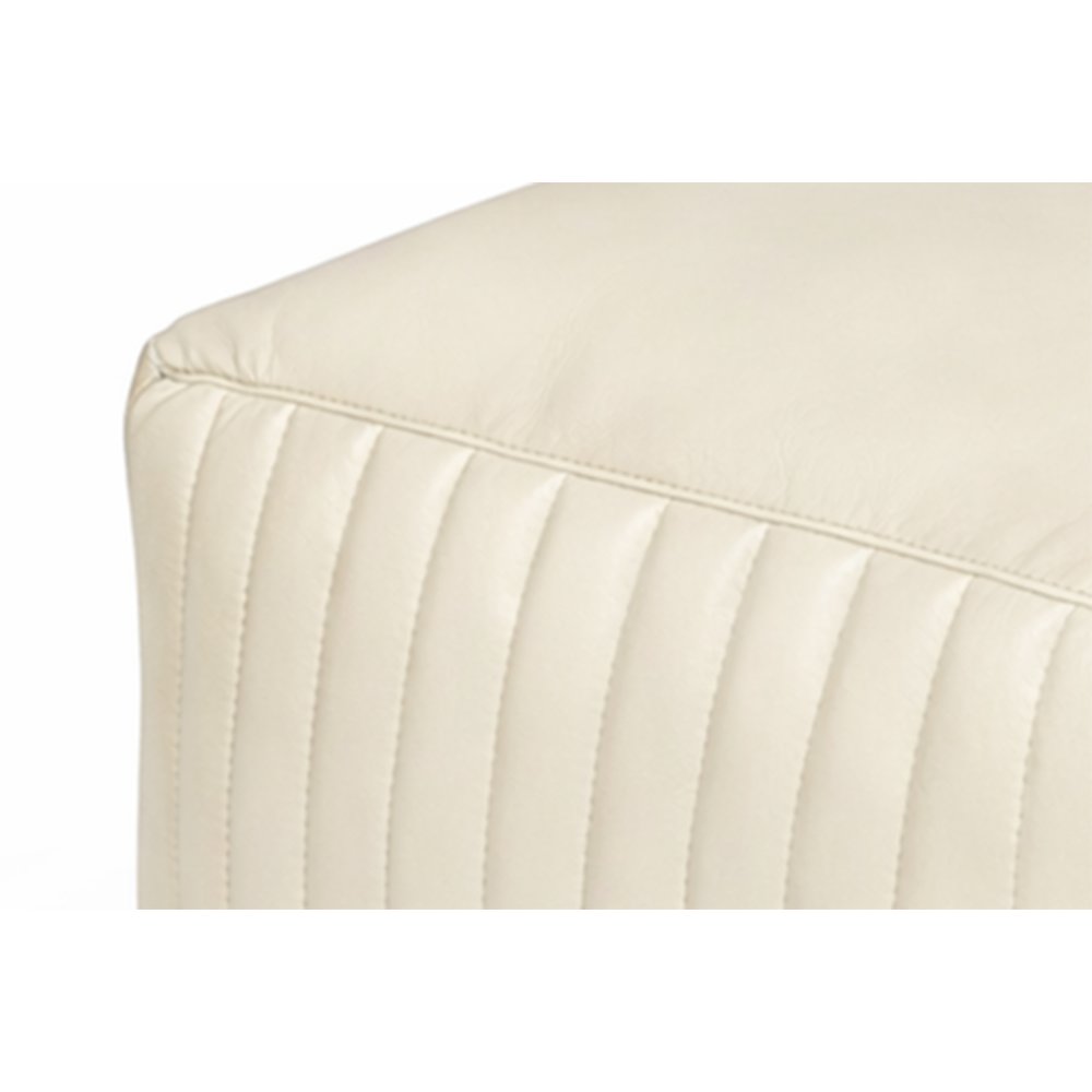 Brie Leather Pouf - Ivory. Picture 3