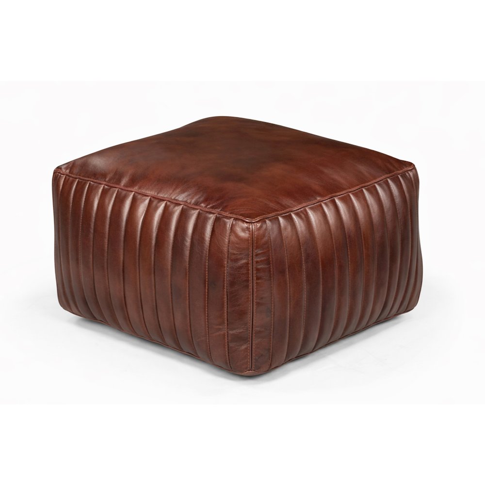 Brie Leather Pouf - Burgundy. Picture 1