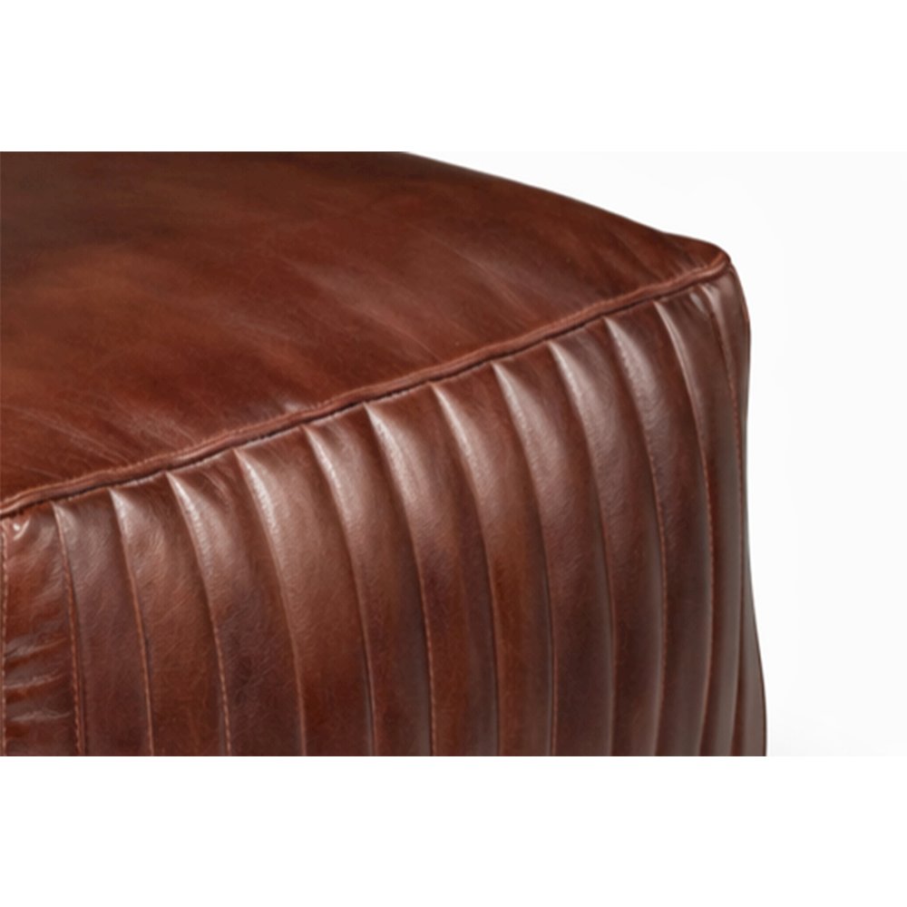 Brie Leather Pouf - Burgundy. Picture 2