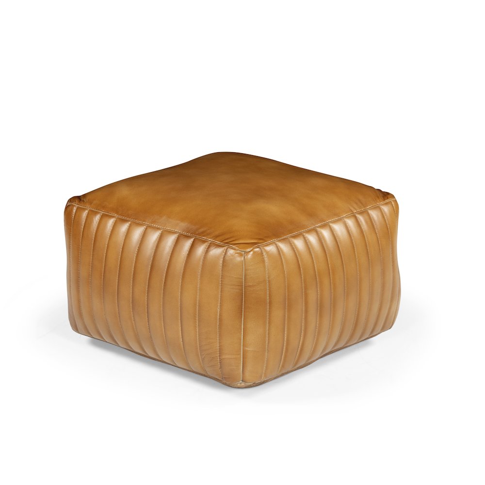 Brie Leather Pouf - Caramel. Picture 1