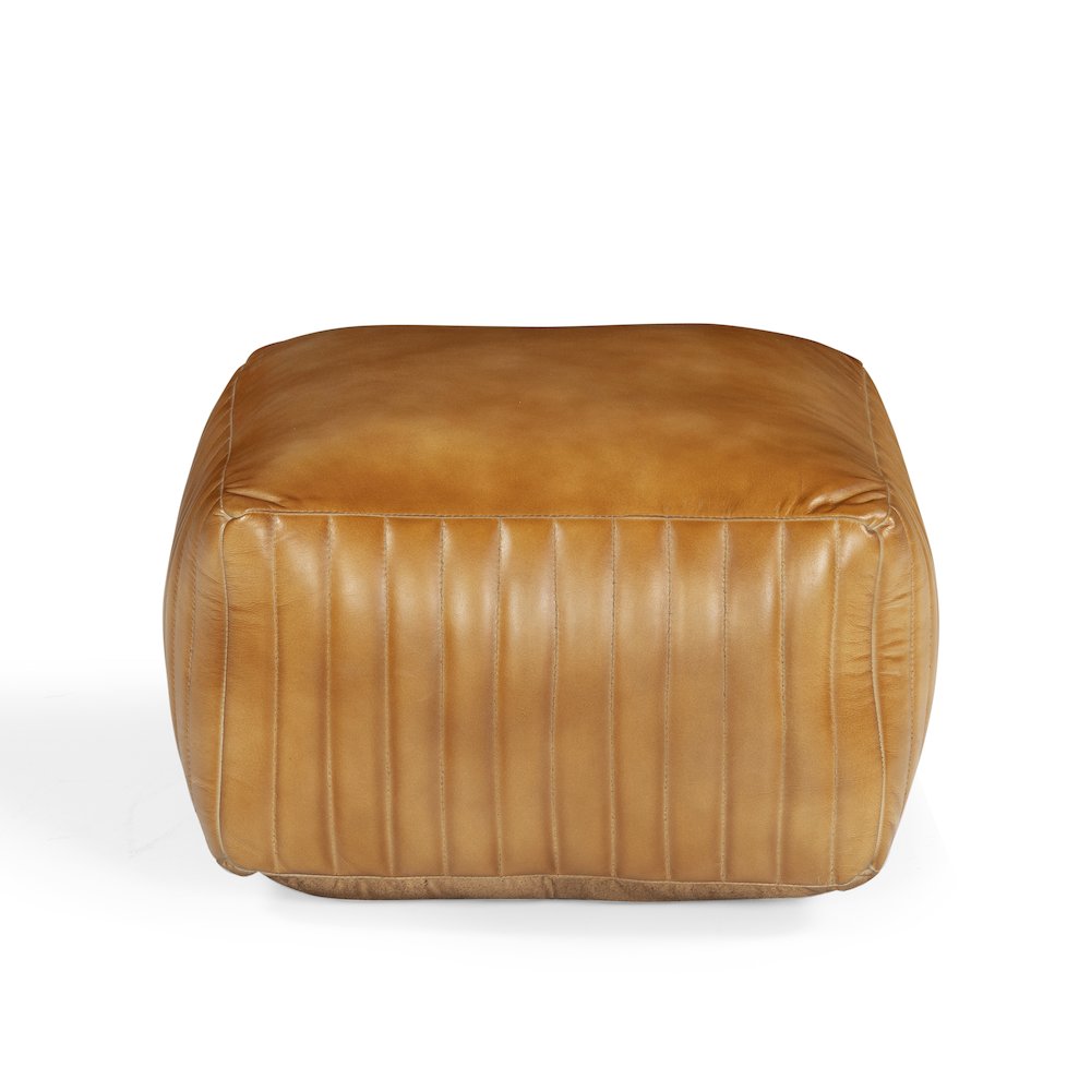Brie Leather Pouf - Caramel. Picture 2