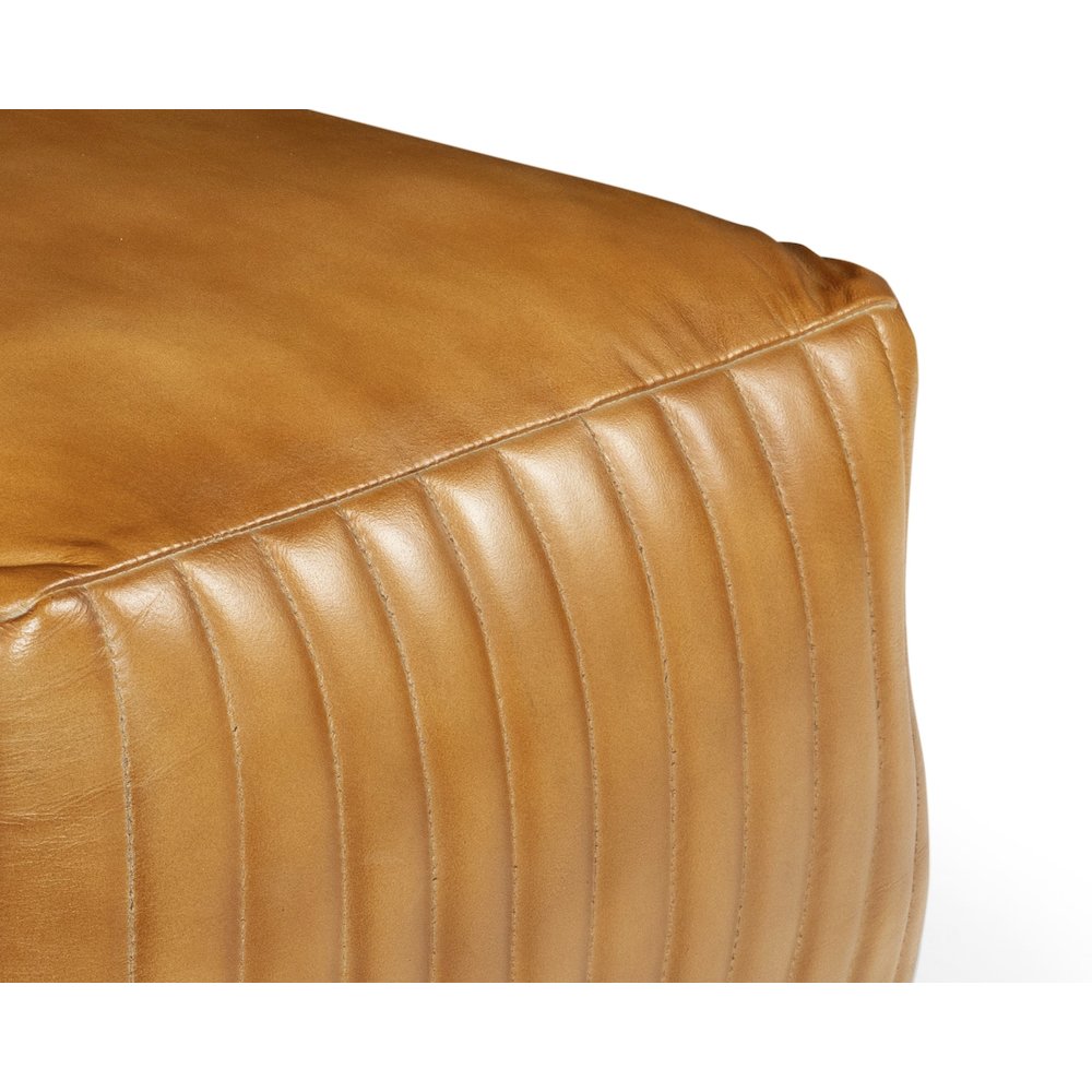 Brie Leather Pouf - Caramel. Picture 4