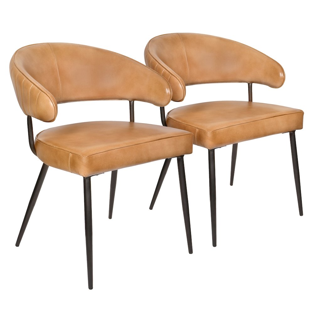 Barrett Genuine Leather Side Chair in Caramel 2-Piece Set. Picture 1