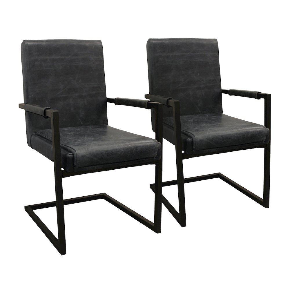 Wendy Arm Chair in Antique Black Leather 2-Piece Set. Picture 1