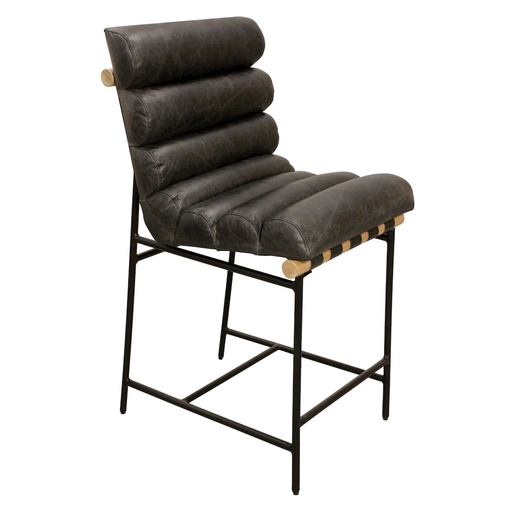 Layla Counter Stool in Antique Black Leather. Picture 1