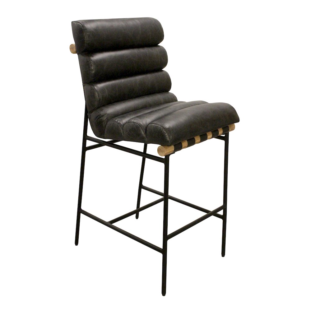 Layla Bar Stool in Antique Black Leather. Picture 1