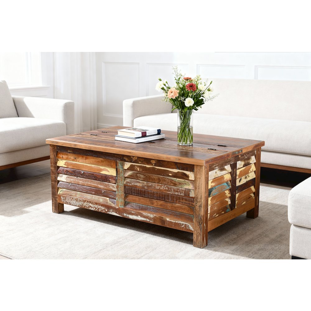 Trinidad Storage Coffee Table in Natural Finish on Reclaimed Wood. Picture 4