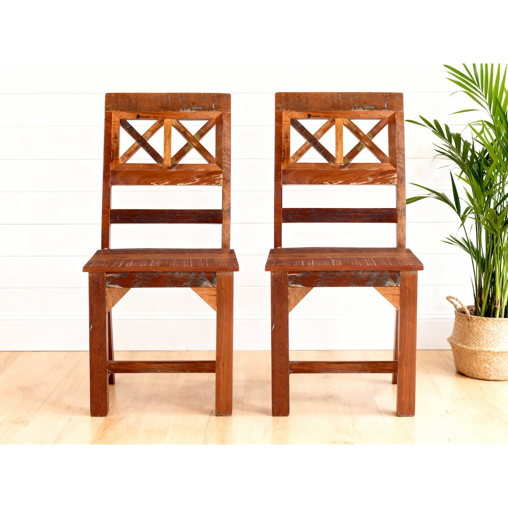 2-Piece Set: Trinidad Dining Chairs in Natural Finish on Reclaimed Wood. Picture 5