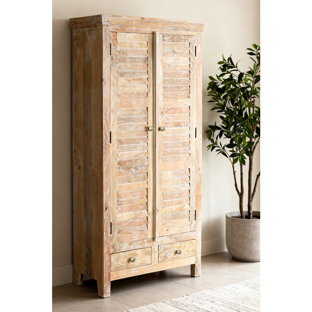 Jenna Louvered Doors Armoire In Natural Finish. Picture 4