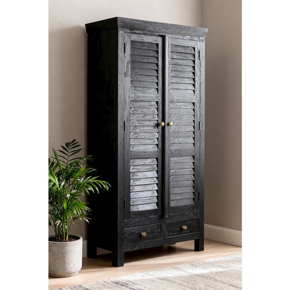 Jenna Louvered Doors Armoire In Charcoal Finish. Picture 5