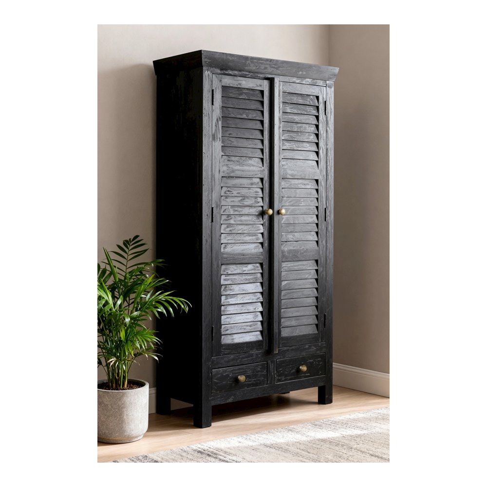 Jenna Louvered Doors Armoire In Charcoal Finish. Picture 4
