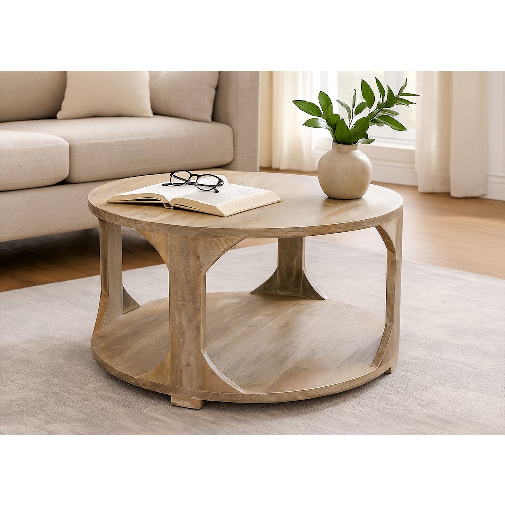 Jenna Round Cocktail Table with Shelf. Picture 2