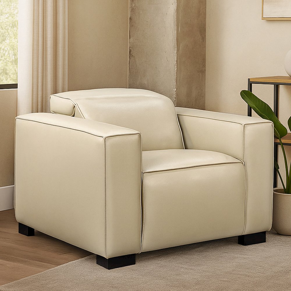 Riseholme Reclining Lounge Chair in Beige Full-Leather. Picture 12