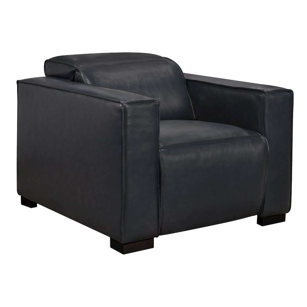 Riseholme Reclining Lounge Chair with Black Legs and Blue Full-Leather. Picture 1